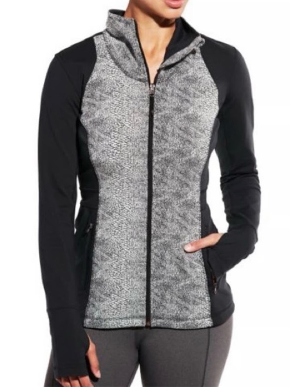 CALIA by Carrie Underwood Black and Gray Full-Zip Performance Sweater